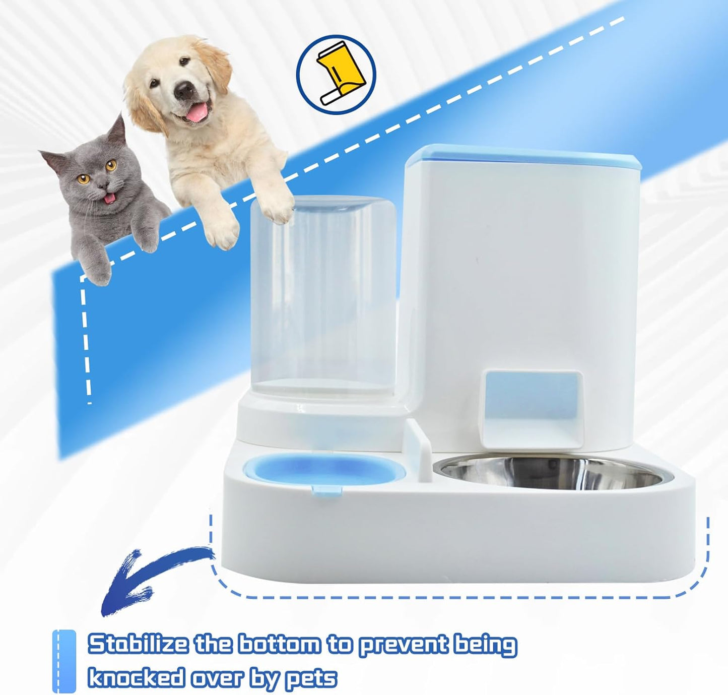 Automatic Pet Feeder and Water Bowl for Dogs and Cats - Blue