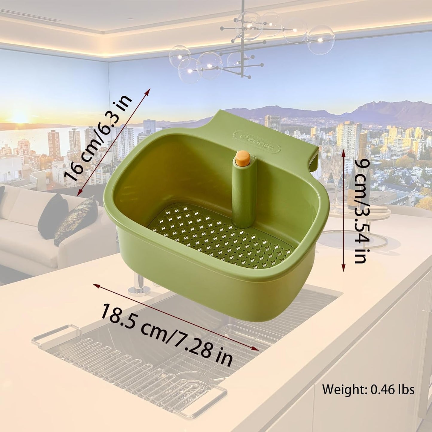 Green Multi-Functional Hanging Food Strainer for Sinks One Touch Release Screen Auto-Dump Kitchen Waste Filter Fruit Vegetable Washer