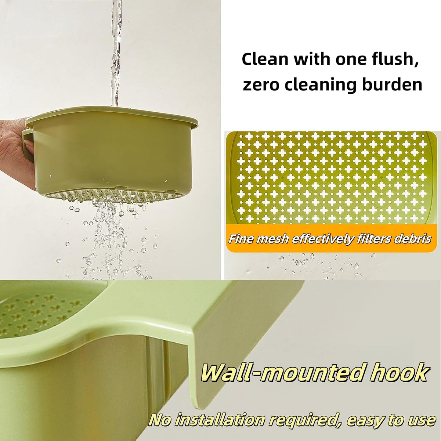 Green Multi-Functional Hanging Food Strainer for Sinks One Touch Release Screen Auto-Dump Kitchen Waste Filter Fruit Vegetable Washer