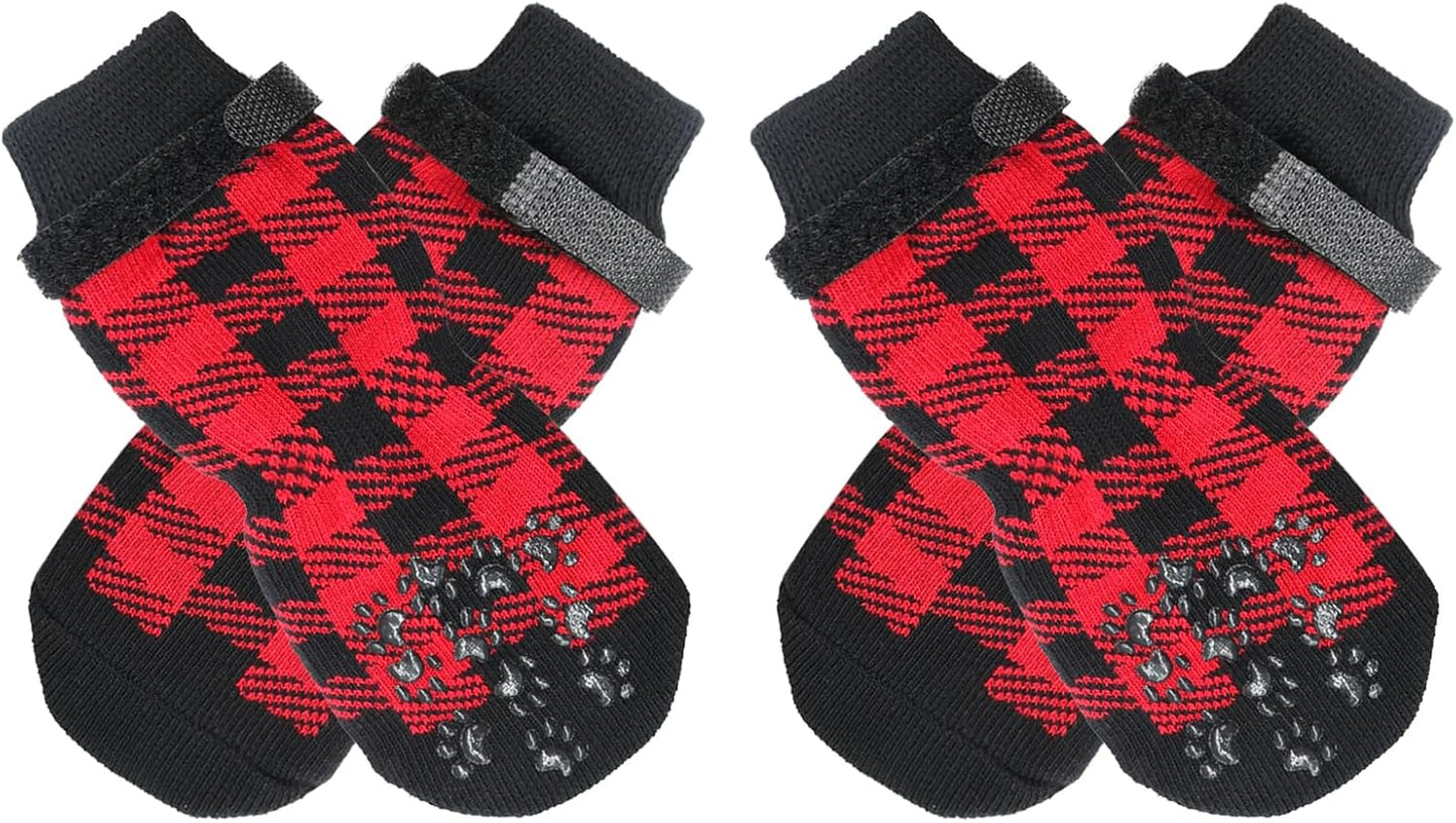 Dog Socks Size S Red Anti-Slip Pet Paw Protectors for Indoor Use