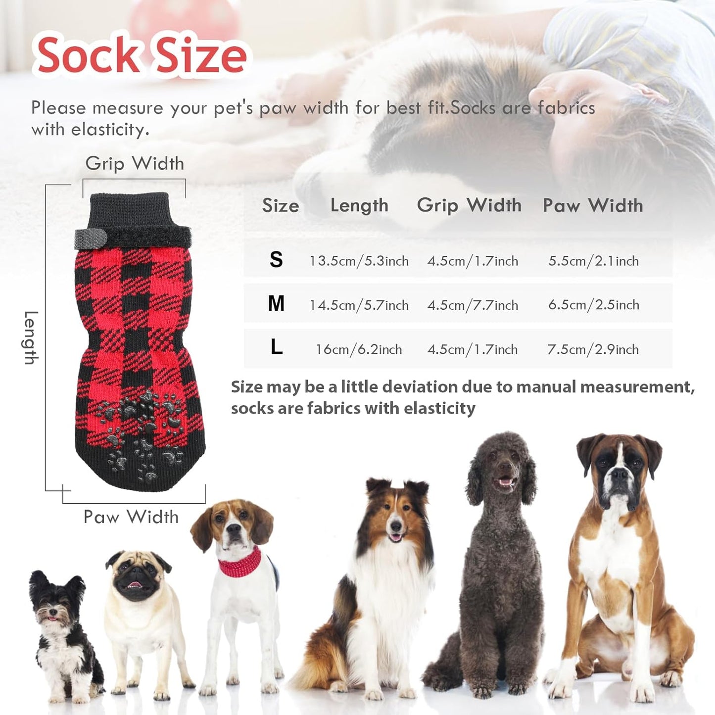 Dog Socks Size S Red Anti-Slip Pet Paw Protectors for Indoor Use