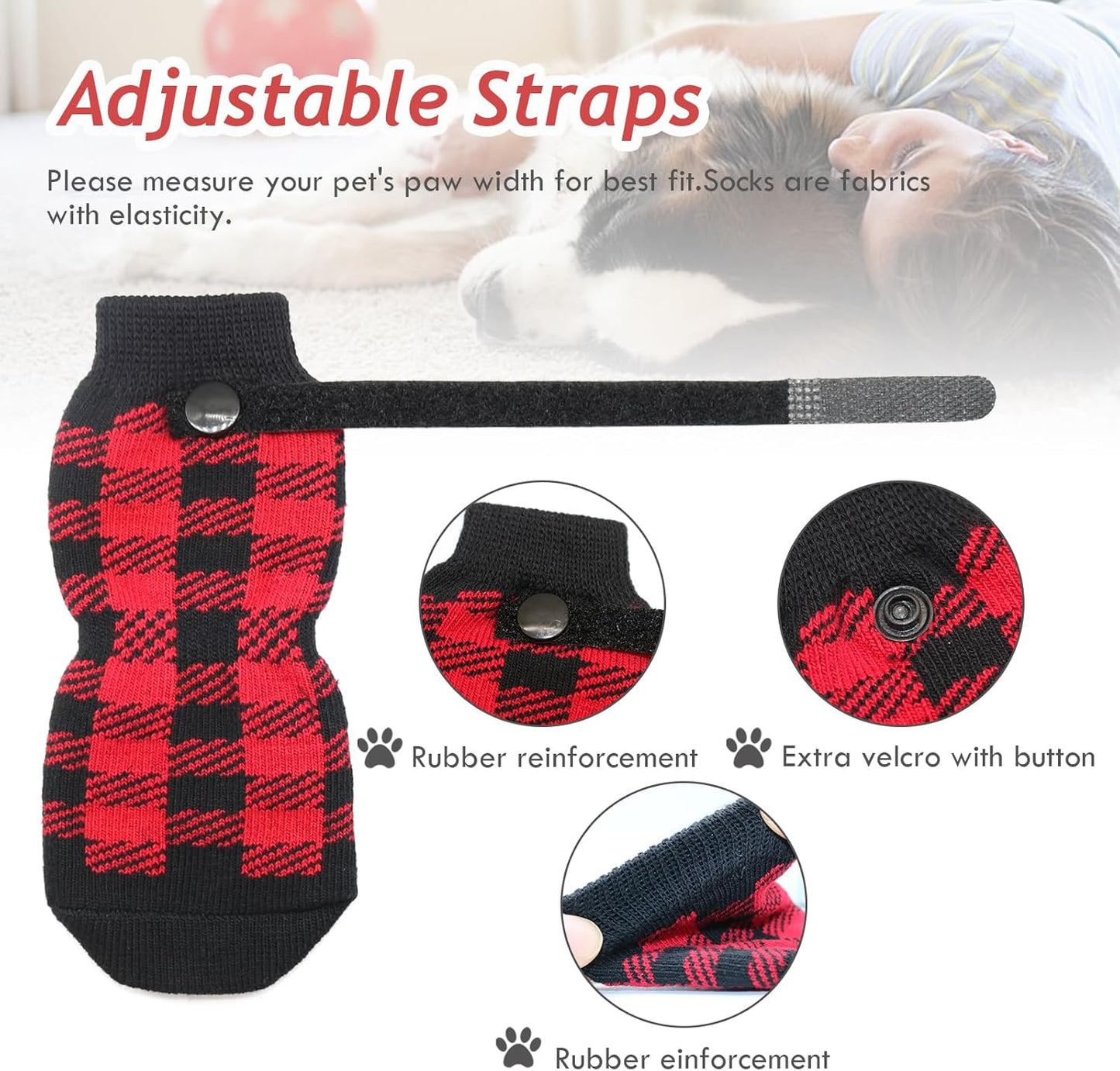 Dog Socks Size S Red Anti-Slip Pet Paw Protectors for Indoor Use