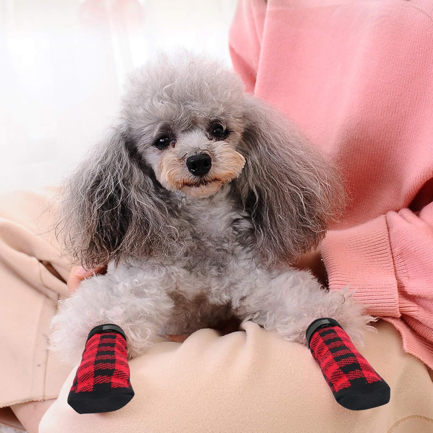 Dog Socks Size S Red Anti-Slip Pet Paw Protectors for Indoor Use