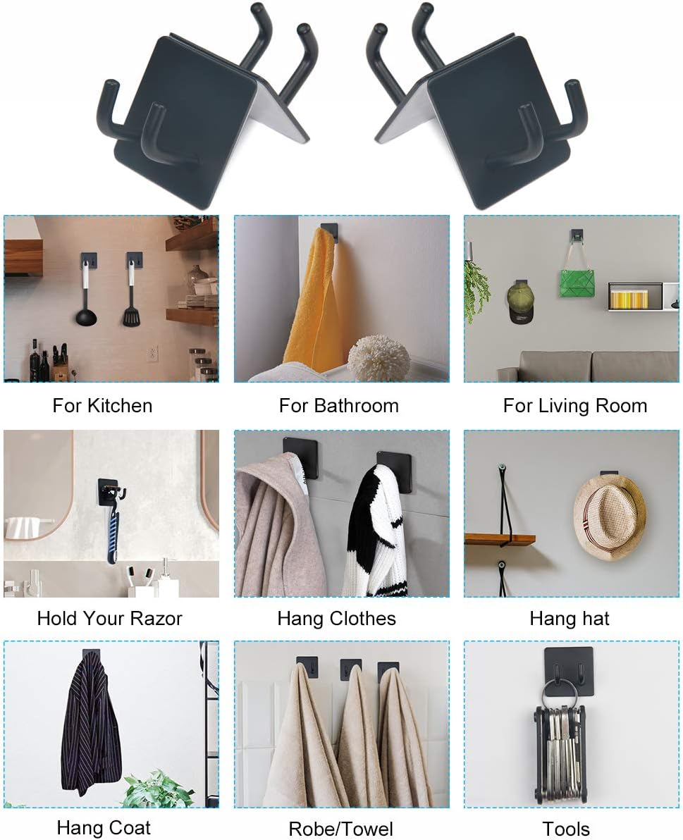 2 Pack Black Stainless Steel Non-Slip Self-Adhesive Bathroom Towel Holders