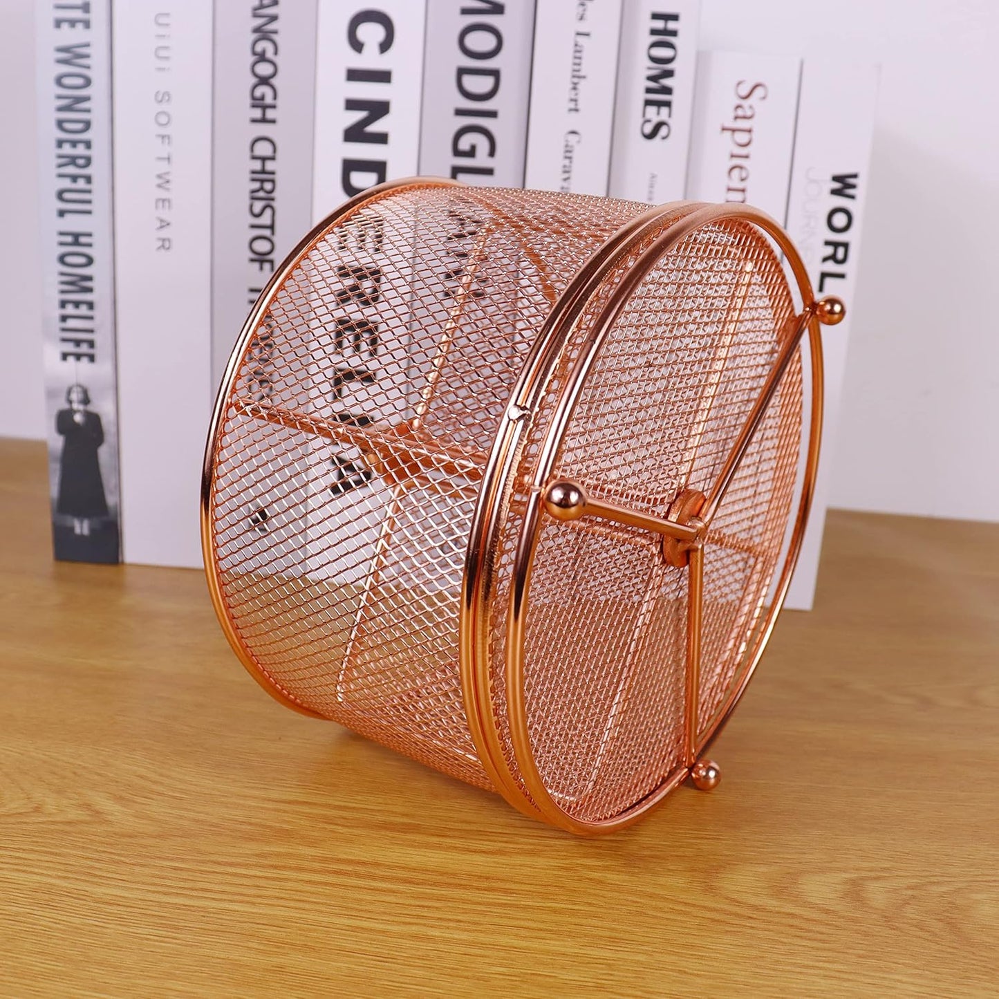 17x17x13cm Rose Gold Metal Mesh Desk Organizer Office Supplies Storage