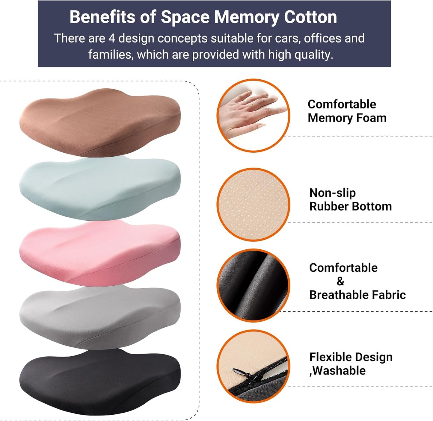 Memory Foam Car Seat Cushion 42x42x10cm Pink - Comfortable Support for Auto Seats