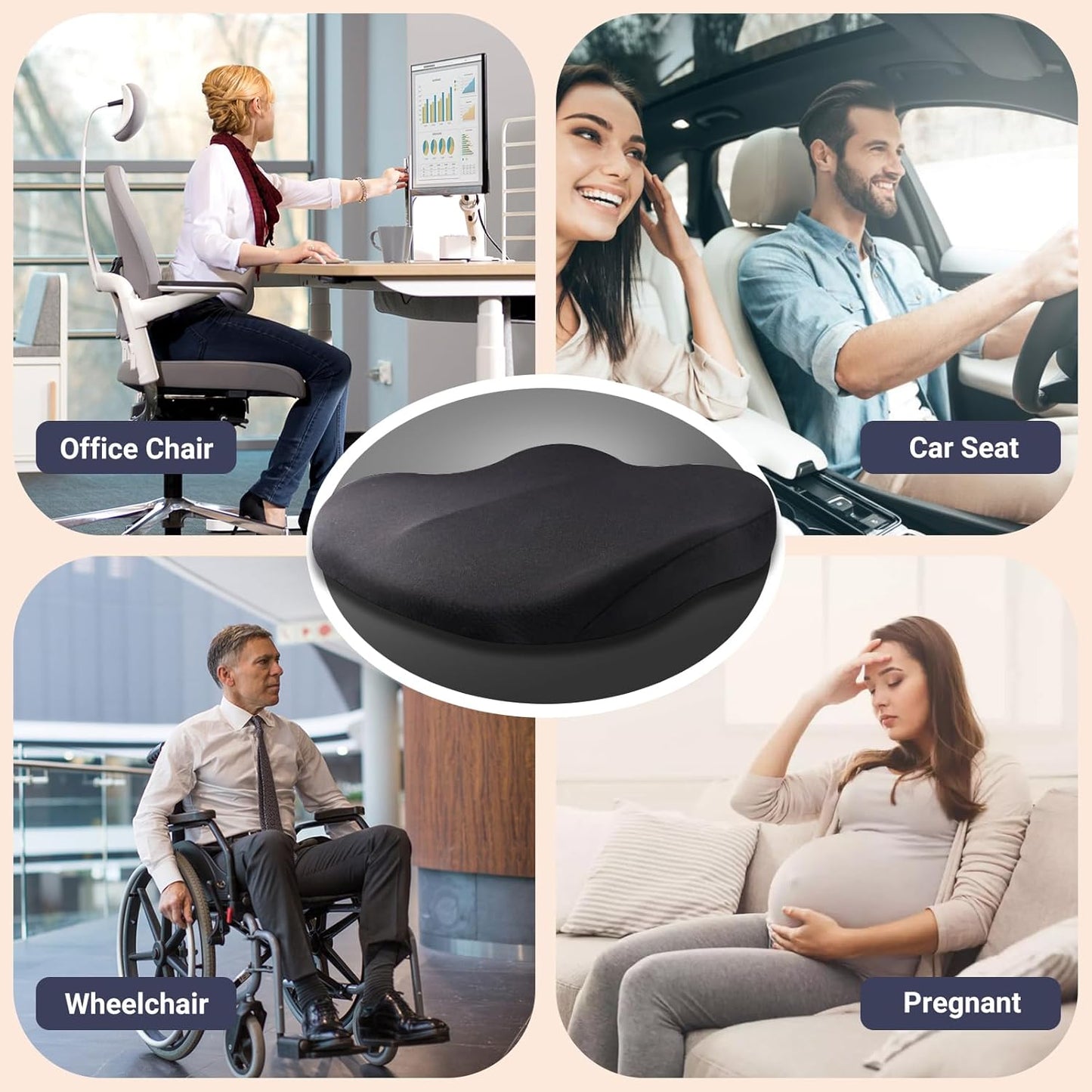 Memory Foam Car Seat Cushion 42x42x10cm Brown - Comfortable Supportive Auto Seat Pillow for Enhanced Driving Experience