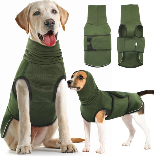 Small Military Green Dog Winter Coat - Soft Warm Adjustable Bodywarmer for Dogs
