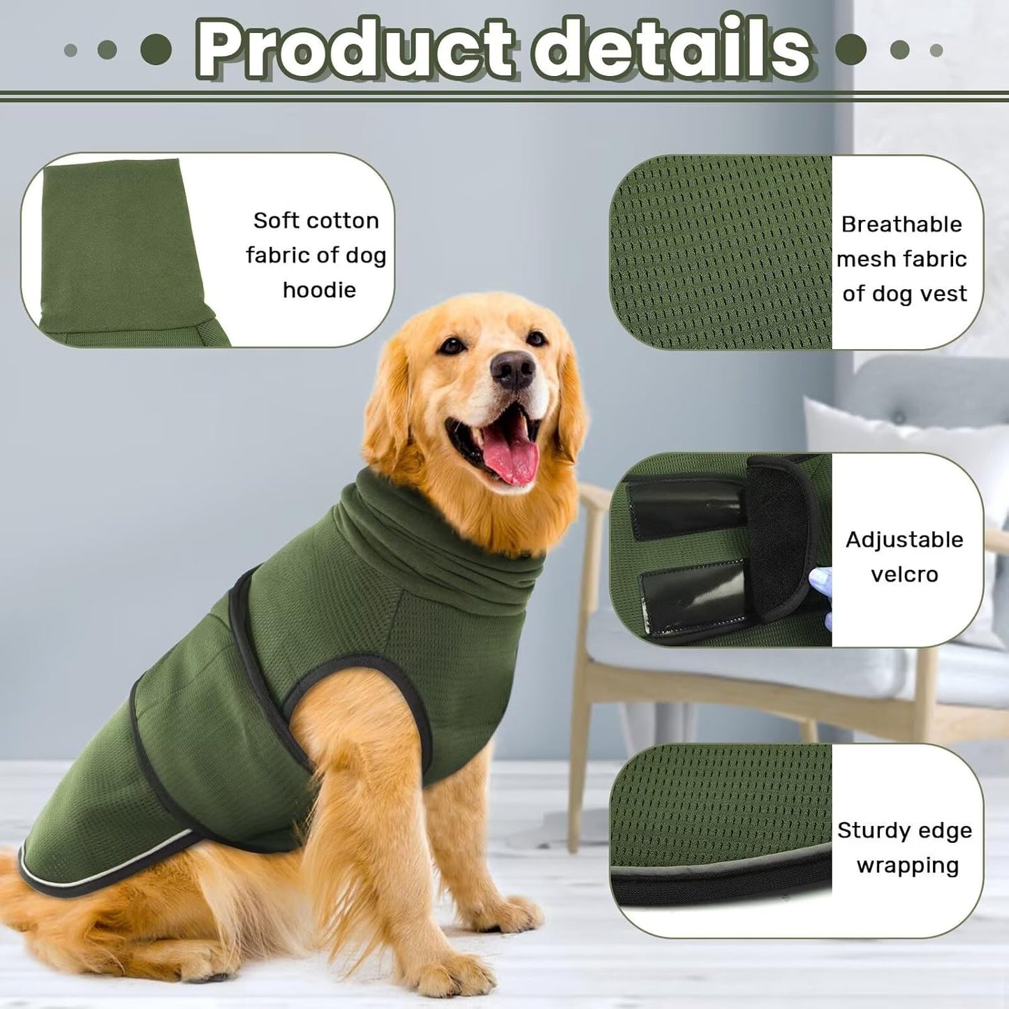 Winter Dog Coat - Soft Adjustable Bodywarmer - Warm - Size M - Military Green