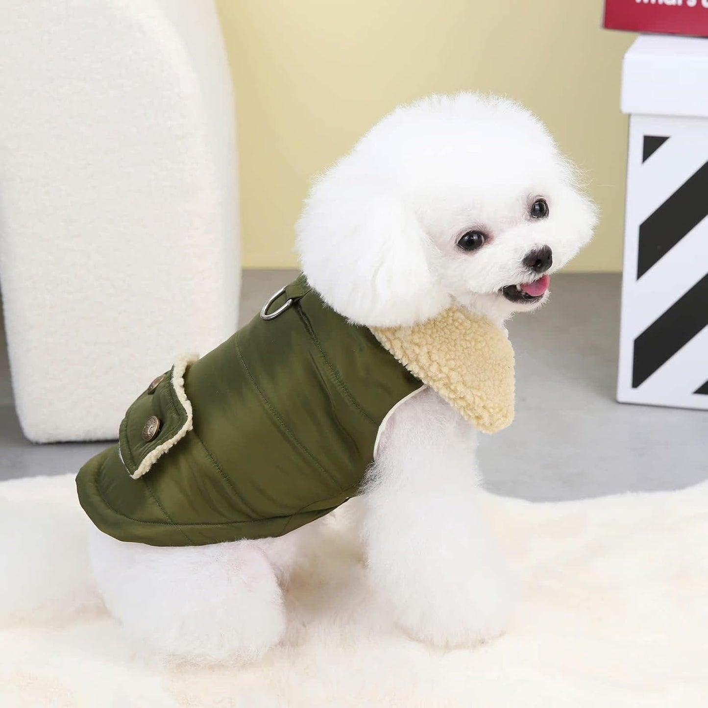 Winter Warm Dog Jacket Military Green Size S for Cold Weather Protection
