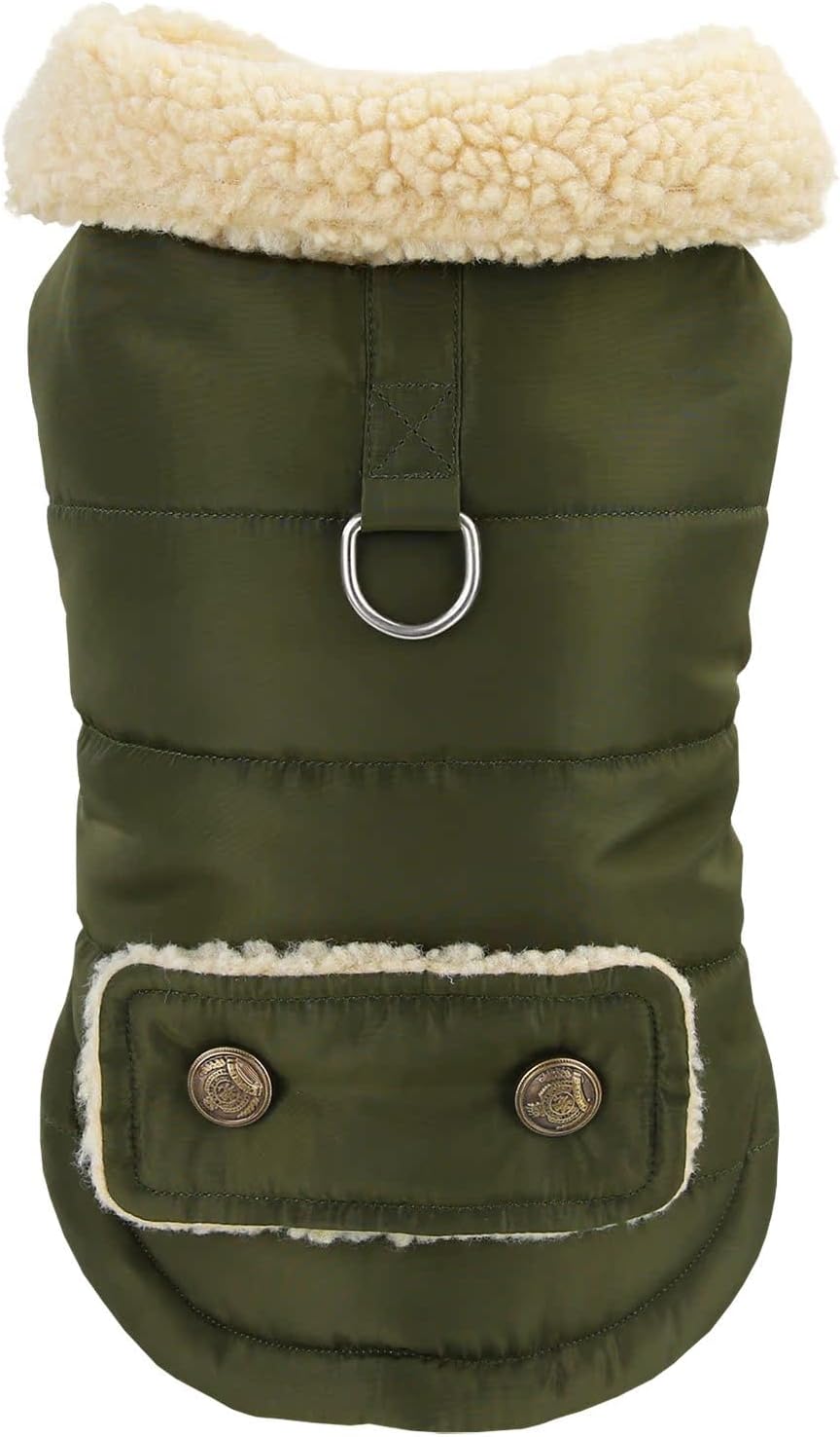 Winter Dog Coat Warm Padded Military Green XXL Size Dog Jacket for Cold Weather