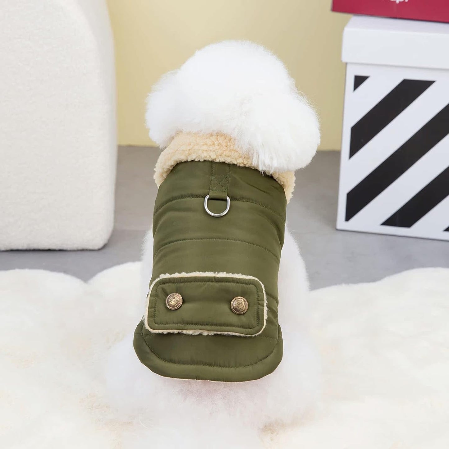 Winter Dog Coat Warm Padded Military Green XXL Size Dog Jacket for Cold Weather