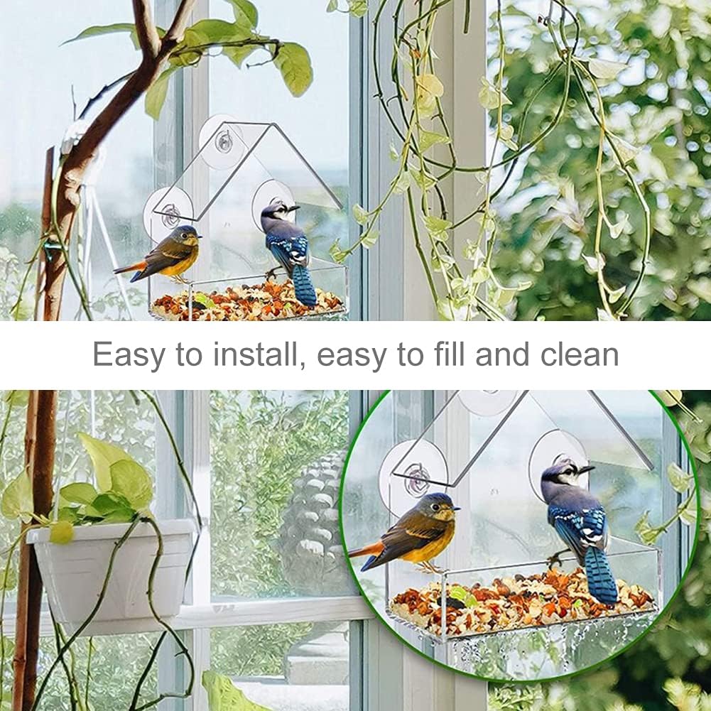 Transparent Bird Feeder Window Mount 15x6x15cm Practical Hanging Bird Food Station for Outdoor Use