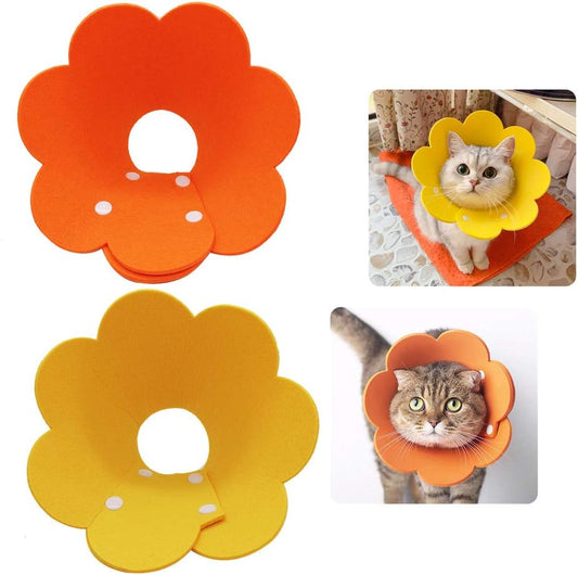 2 Pack Adjustable Soft Comfortable Cat Collars Dog Collar Pet Neck Protection Gear Yellow and Orange Small Size