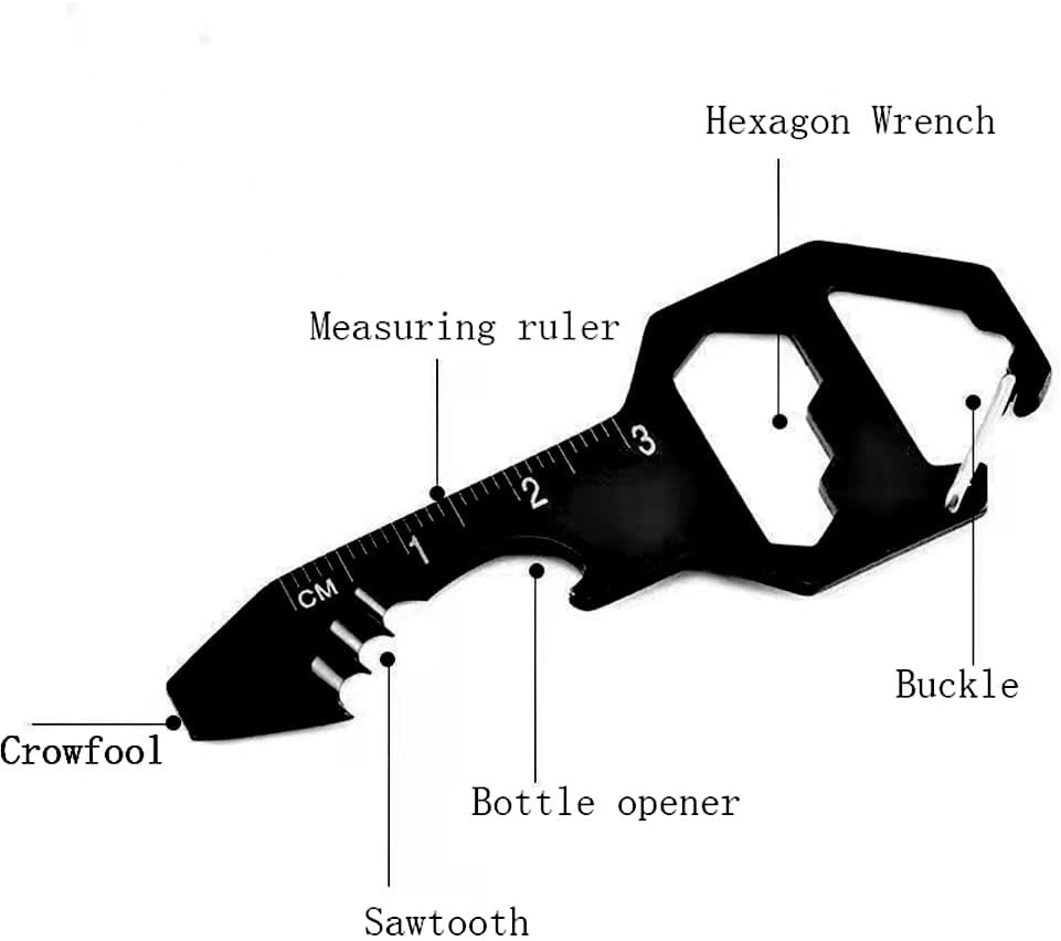 Multifunctional Can Opener Multitool - 1 Piece - Black - Includes Can Opener Hex Key Screwdriver & Ruler - Stainless Steel Pocket Tool for Daily Use