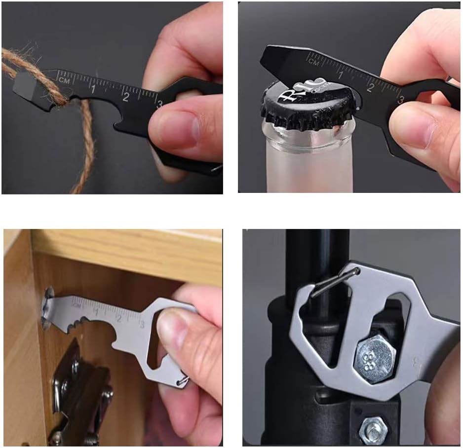 Multifunctional Can Opener Multitool - 1 Piece - Black - Includes Can Opener Hex Key Screwdriver & Ruler - Stainless Steel Pocket Tool for Daily Use