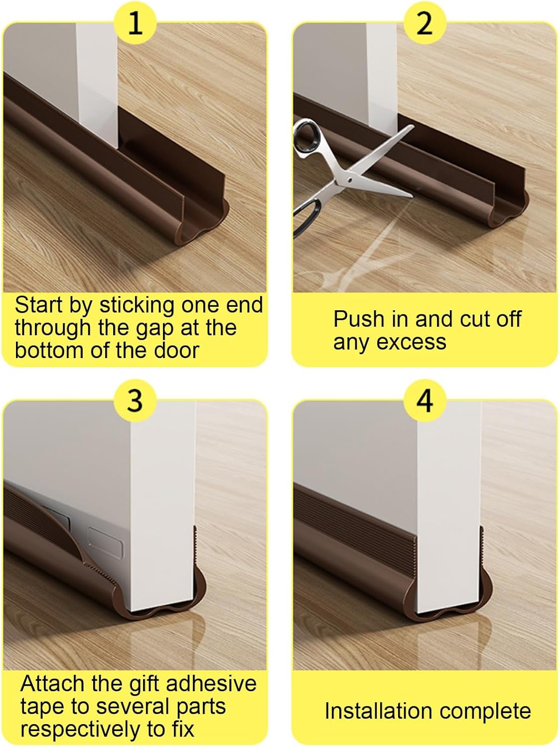 Adjustable Draft Stopper Door Strip Cushion Double Sided Draft Guard Durable Insulation 93cm Brown