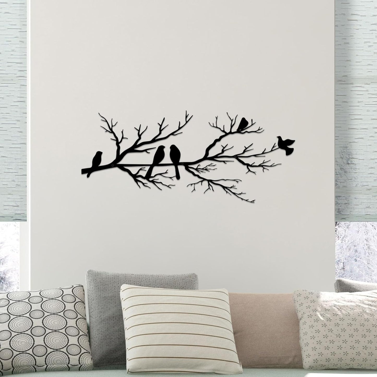 Black Metal Bird Wall Decor - Indoor/Outdoor Wall Accessory for Balcony Garden Living Room - Home Decoration Piece