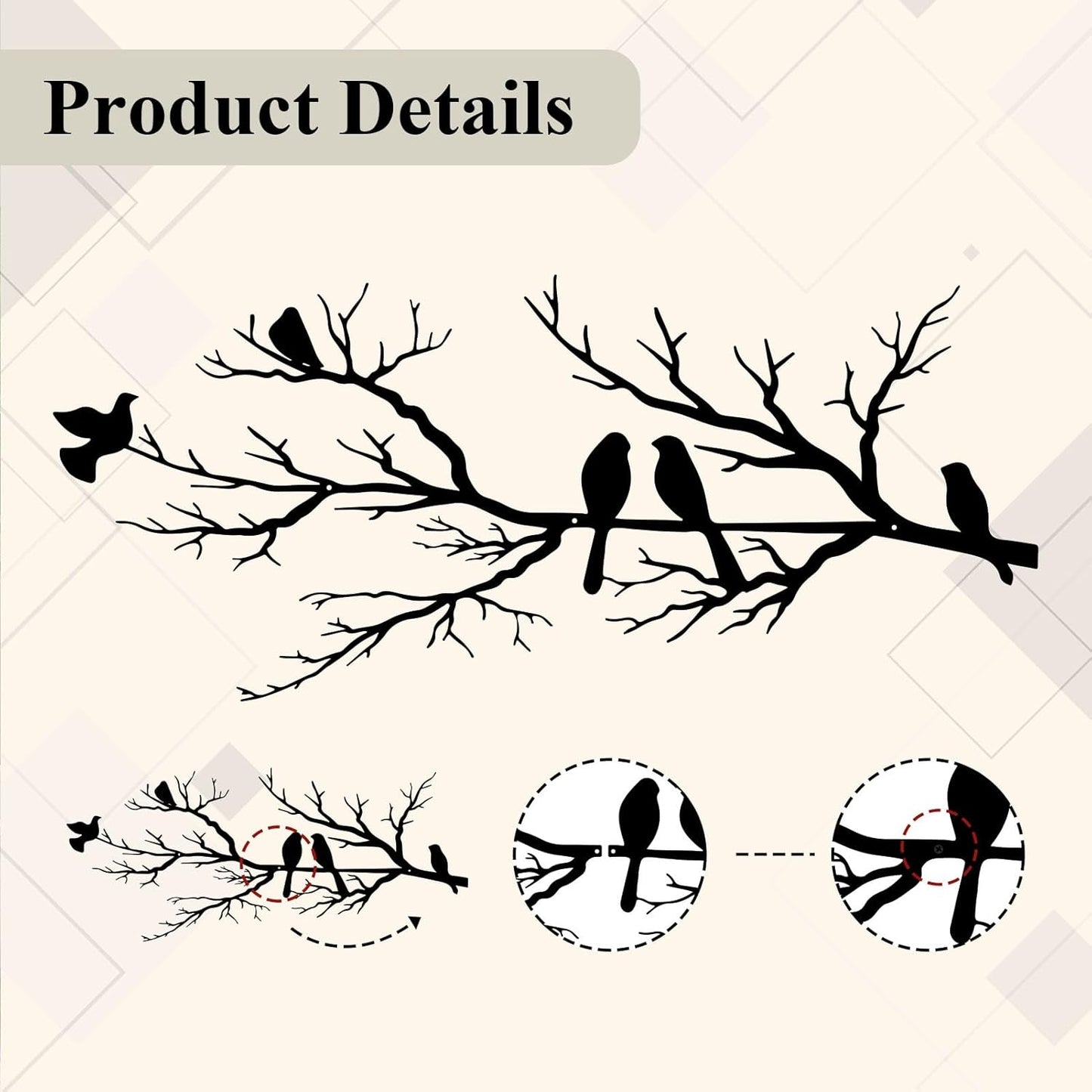 Black Metal Bird Wall Decor - Indoor/Outdoor Wall Accessory for Balcony Garden Living Room - Home Decoration Piece