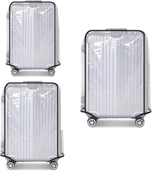 3 Pack Transparent PVC Suitcase Cover - Waterproof Luggage Protector with Velcro Closure for 20 24 28 Inch Suitcases