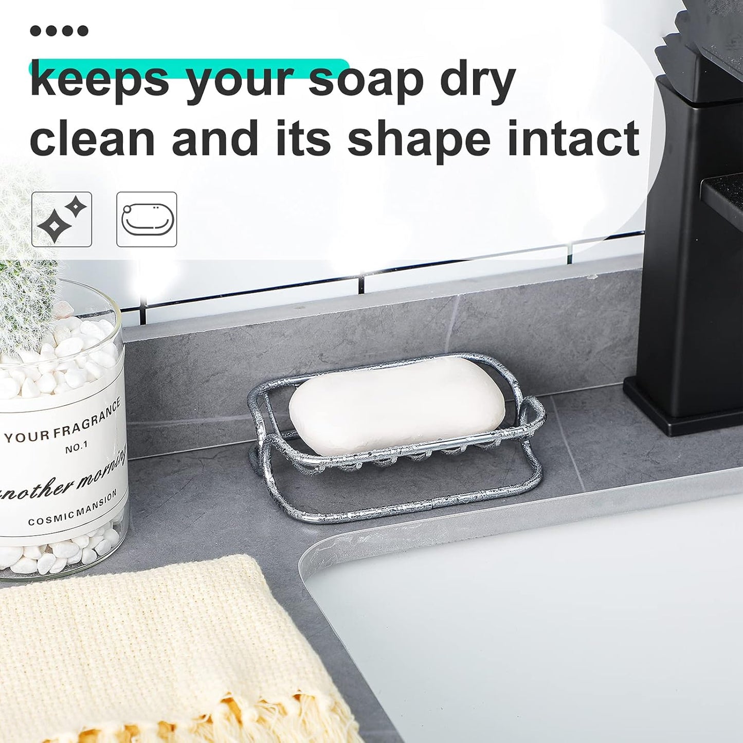 Silver Self-Draining Soap Dish for Bathroom & Shower - 1 Piece