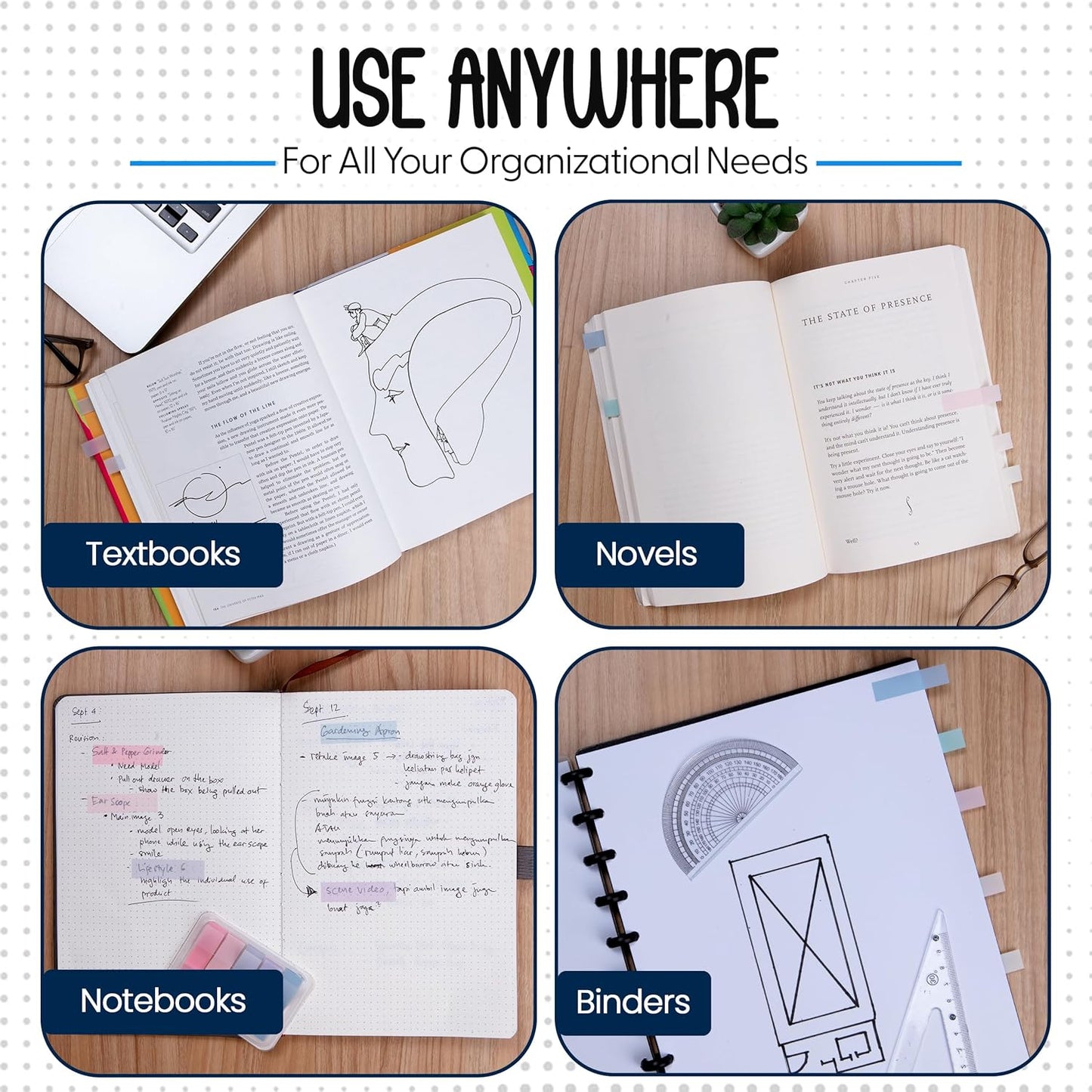 300 Transparent Writable Page Markers in Dispenser 5 Colours for Books and Studying 3 Pack