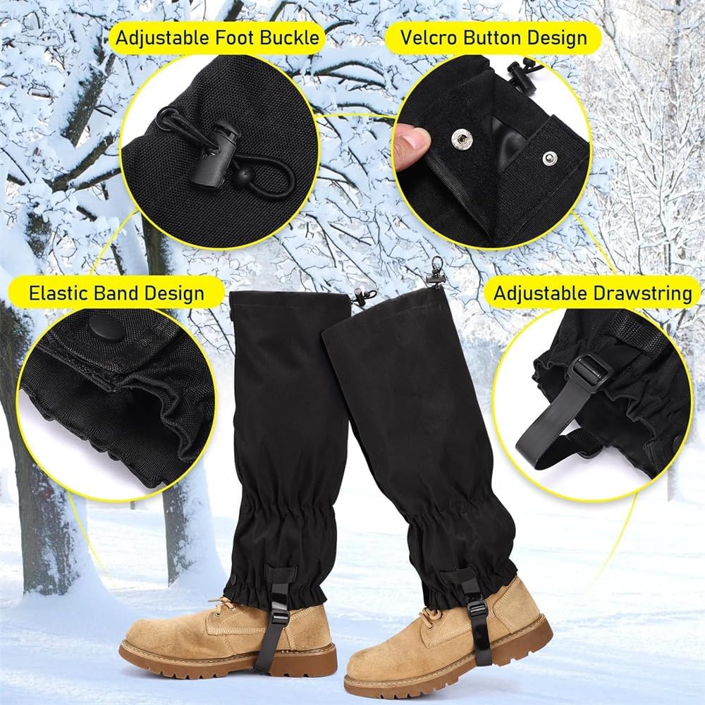 Waterproof Gaiters for Outdoor & Hiking - Protect Legs from Snow, Mud & Branches - 600D Ripstop Fabric - Adjustable - 1 Pair