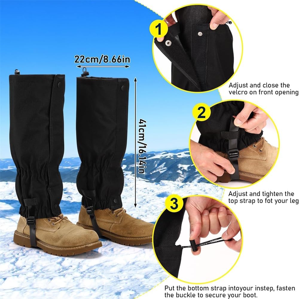 Waterproof Gaiters for Outdoor & Hiking - Protect Legs from Snow, Mud & Branches - 600D Ripstop Fabric - Adjustable - 1 Pair
