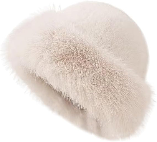 Beige Fluffy Faux Fur Hat Soft Plush Warm Winter Accessory