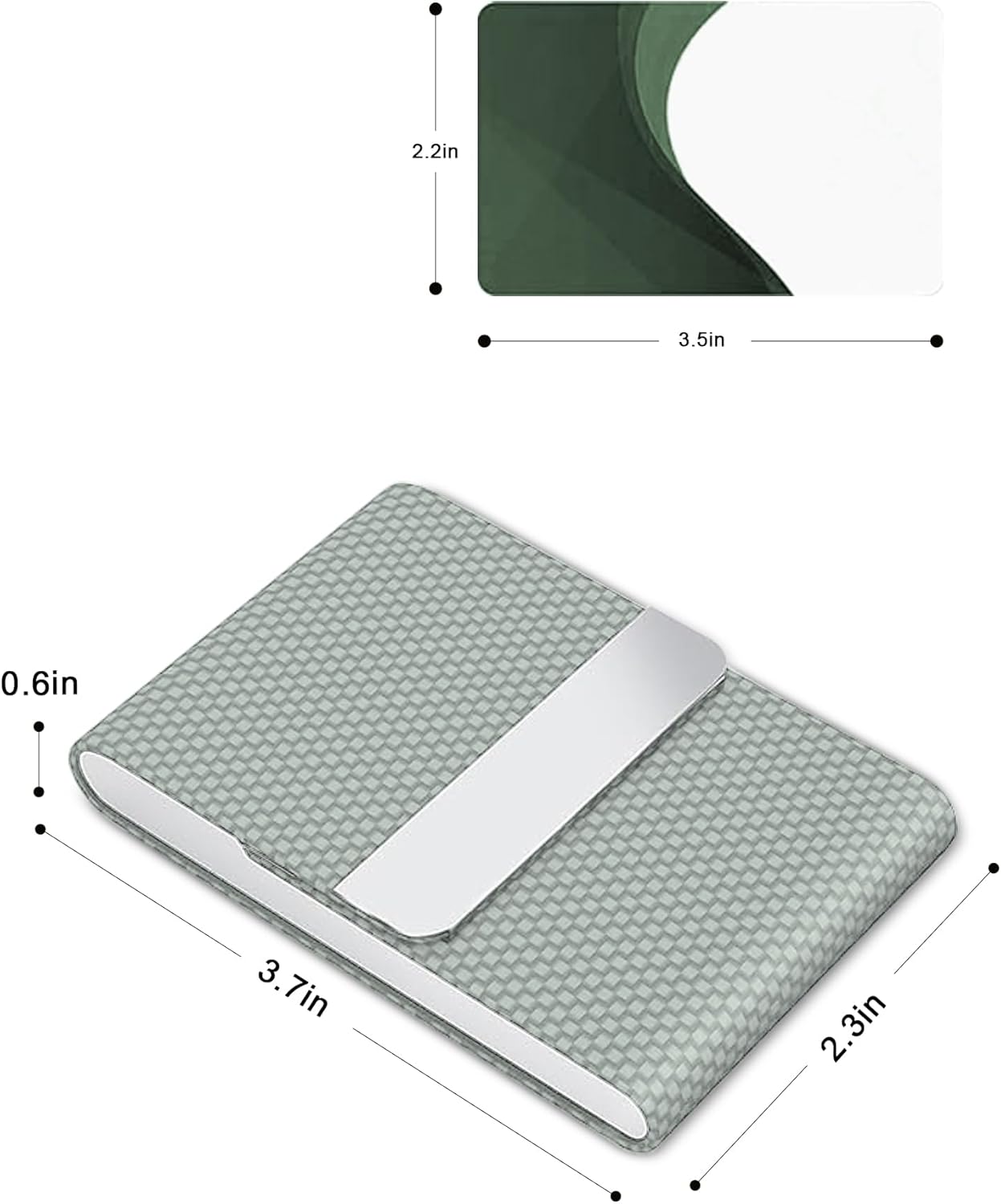 Men's Leather & Stainless Steel Magnetic Business Card Holder - Premium PU Leather & Metal Card Case - Forest Green
