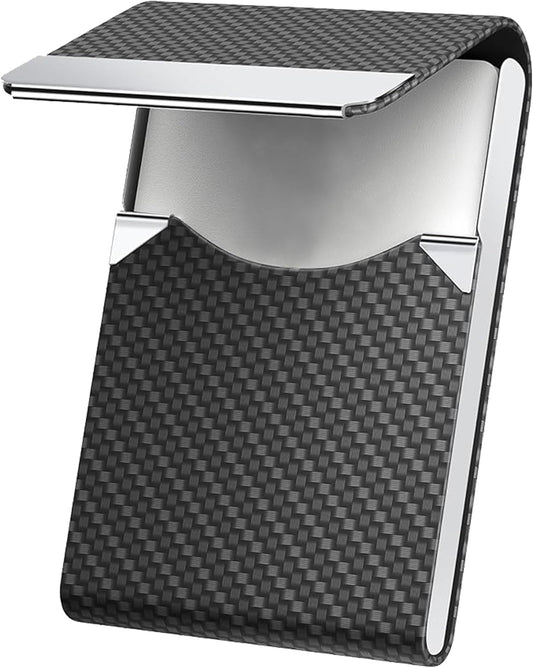 Men's PU Leather and Stainless Steel Magnetic Closure Credit Card Holder Luxury Business Card Case Black