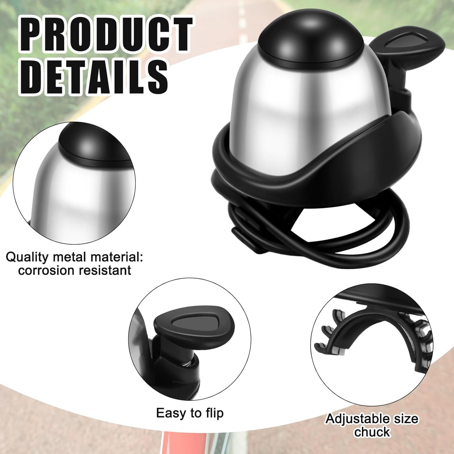 2 Pack Bicycle Bell - Compact & Loud - Mini Bike Bell for Road Bike Mountain Bike E-Bike - Silver