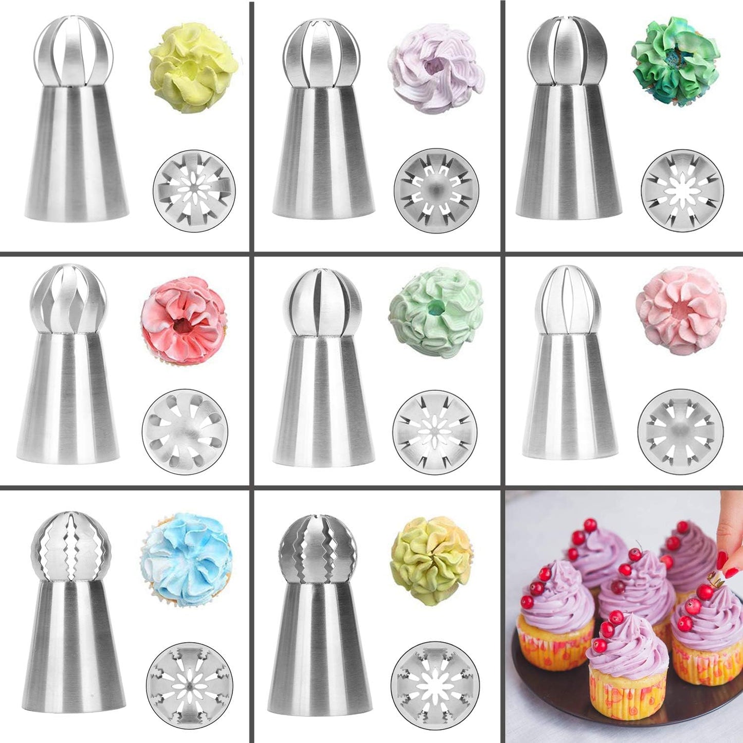 8-Piece Piping Nozzles Set for Cake Cupcake Cookies - Flower Decoration Tools