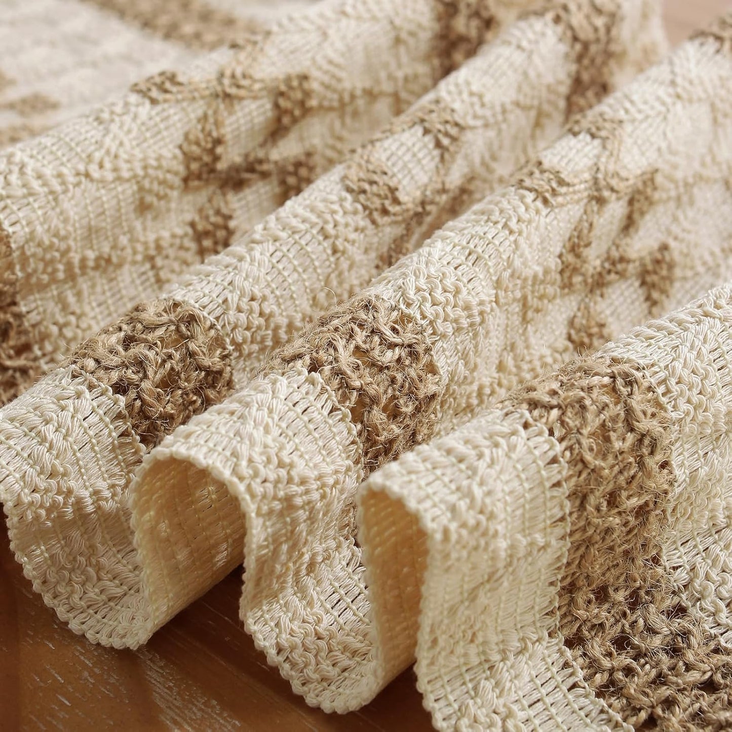 Boho Style Cotton Linen Table Runner 30x180cm Brush Design Durable Brown