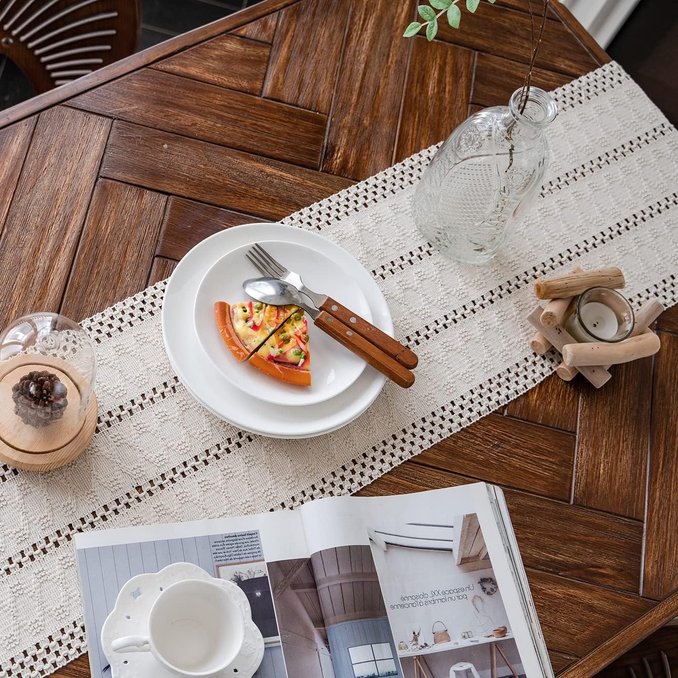 Macramé Table Runner 30x180 cm Handmade Cotton Linen Boho Style Beige Decorative Tablecloth