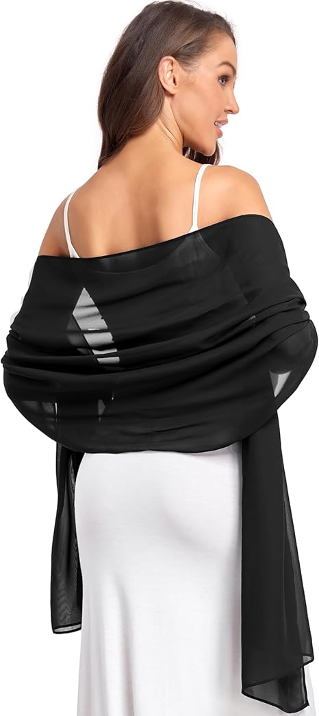 Women's Chiffon Scarf 175x70cm Black Beige Soft Lightweight Shoulder Wrap for Travel