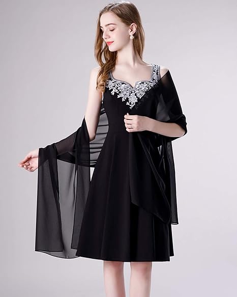 Women's Chiffon Scarf 175x70cm Black Beige Soft Lightweight Shoulder Wrap for Travel