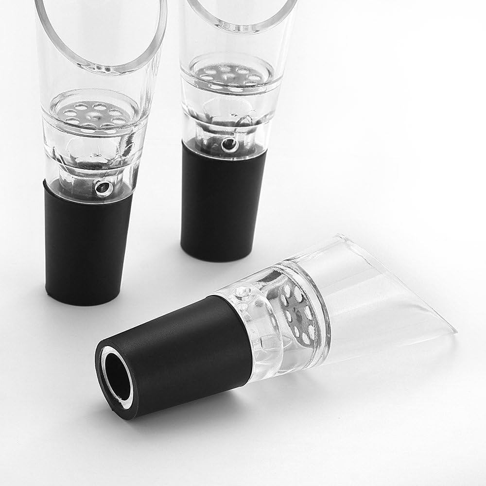 6 Piece Black Wine Pourers with Conical Silicone Stopper Silicone Seal and Aeration Function
