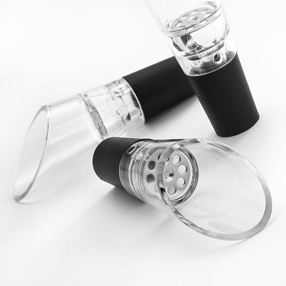 6 Piece Black Wine Pourers with Conical Silicone Stopper Silicone Seal and Aeration Function