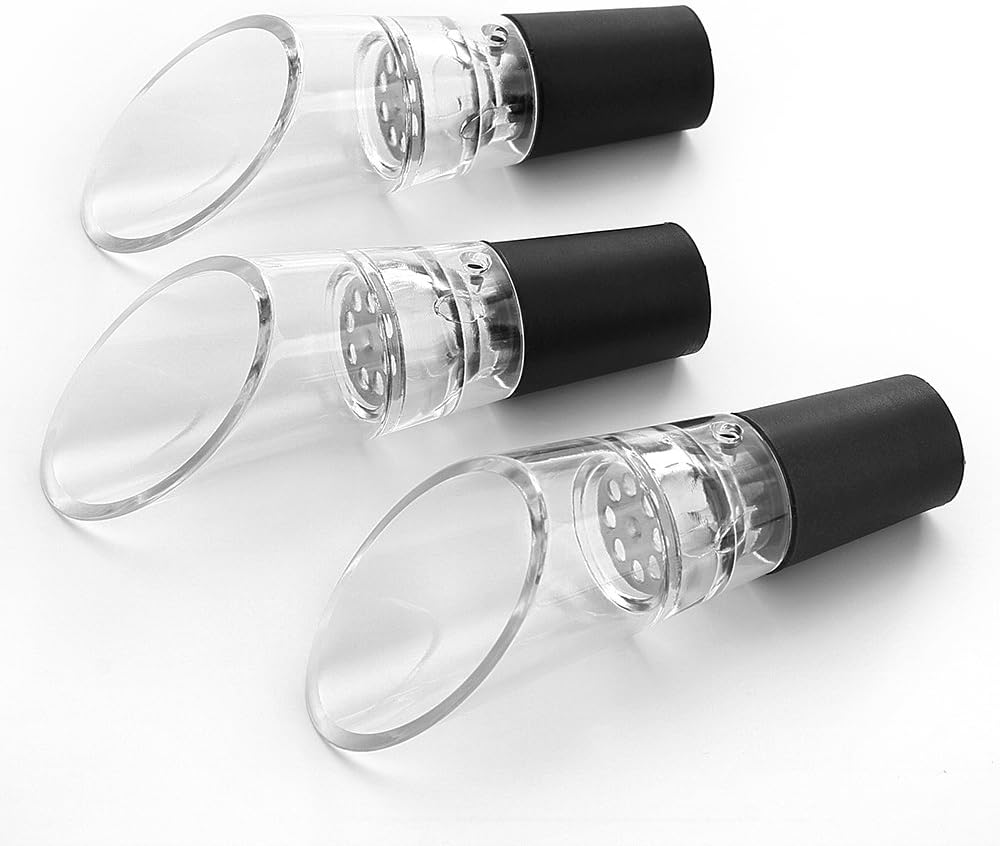 6 Piece Black Wine Pourers with Conical Silicone Stopper Silicone Seal and Aeration Function