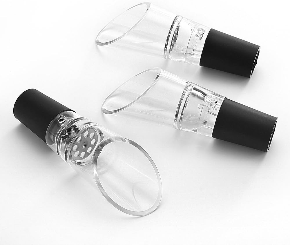 6 Piece Black Wine Pourers with Conical Silicone Stopper Silicone Seal and Aeration Function
