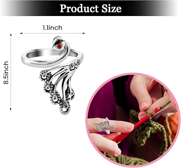 2 Pack Adjustable Yarn Guides for Crocheting & Knitting - Finger Ring Holders - Silver
