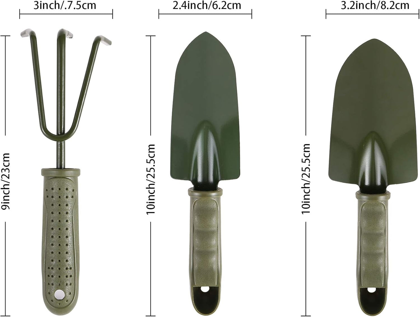 3-Piece Garden Tool Set - Carbon Steel - Ergonomic Handles - Garden Tools for Planting and Soil Cultivation