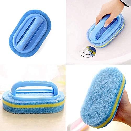 Blue Cleaning Brush with Handle Powerful Scrubber for Tiles Grout Bathroom Ergonomic Grip 14x9x7cm