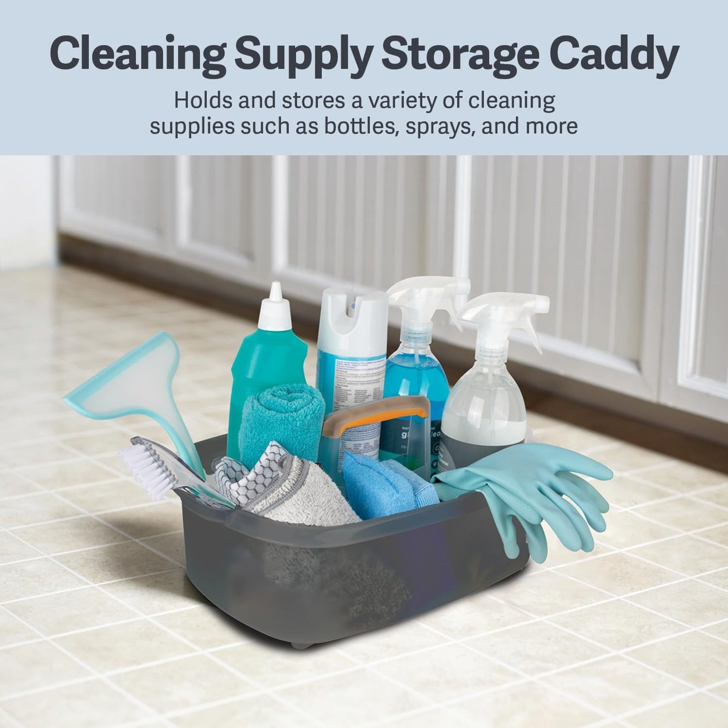 Multi-functional Storage Box with Handle 39x25x19cm Grey - Bathroom Kitchen Office Organiser Basket for Cleaning Supplies