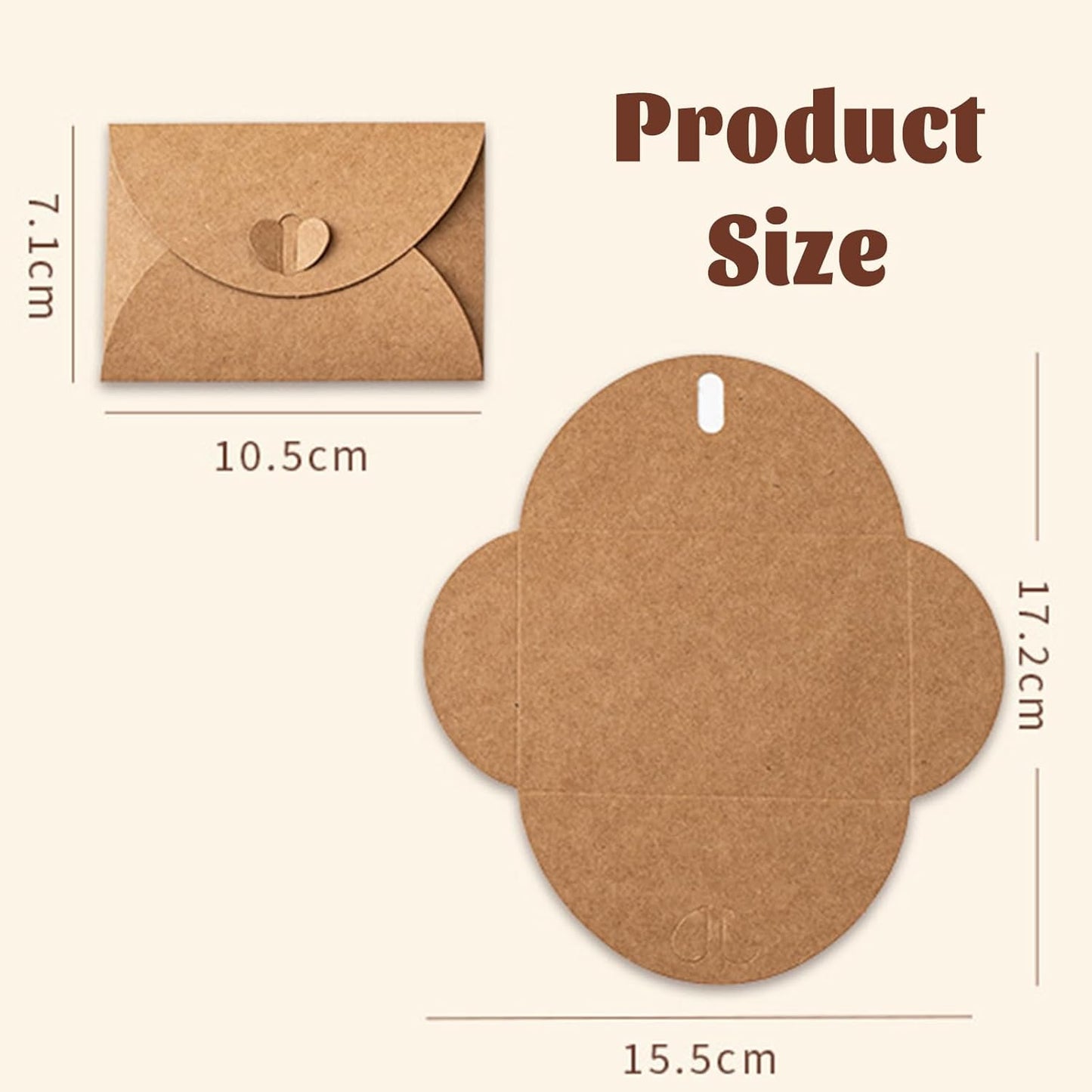 10 Pack Brown Kraft Paper Envelopes with Heart Closure 10.5x7 cm