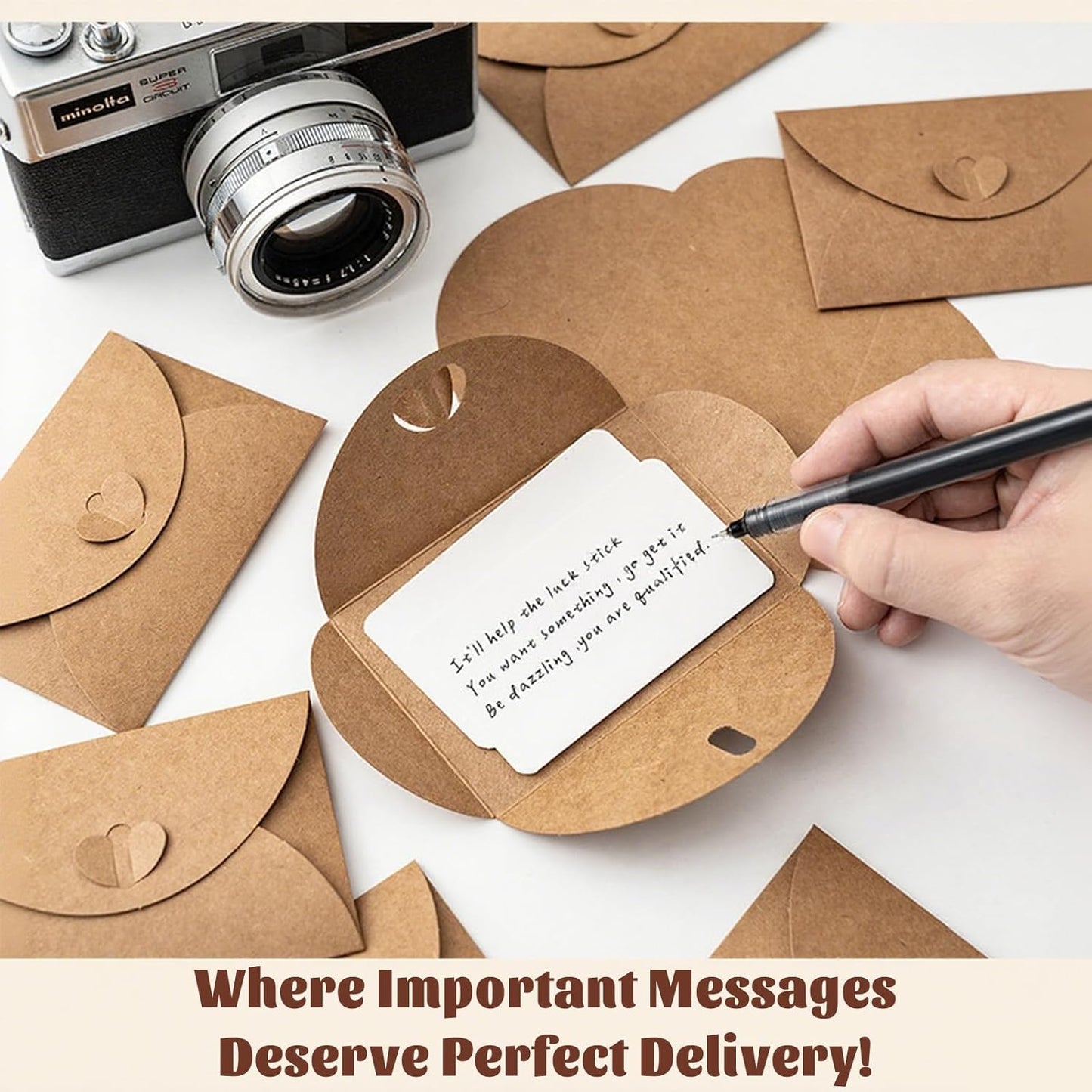 10 Pack Brown Kraft Paper Envelopes with Heart Closure 10.5x7 cm