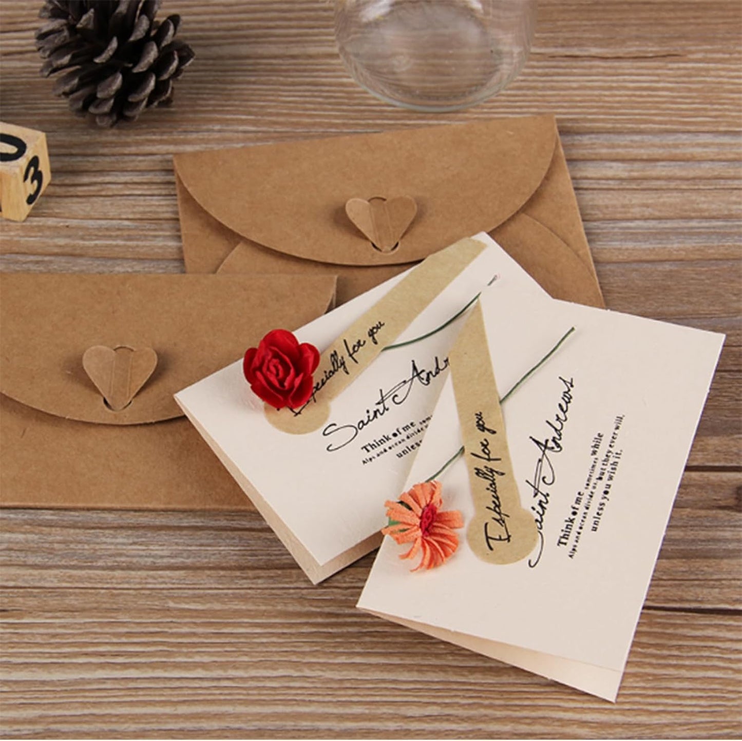 10 Pack Brown Kraft Paper Envelopes with Heart Closure 10.5x7 cm