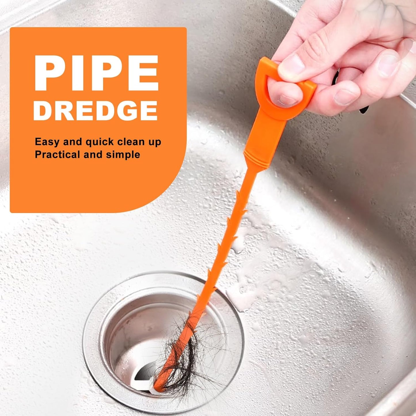 4 Pack Orange Drain Unblocker Flexible Reusable Hooks for Kitchen Bathroom Toilet Sink