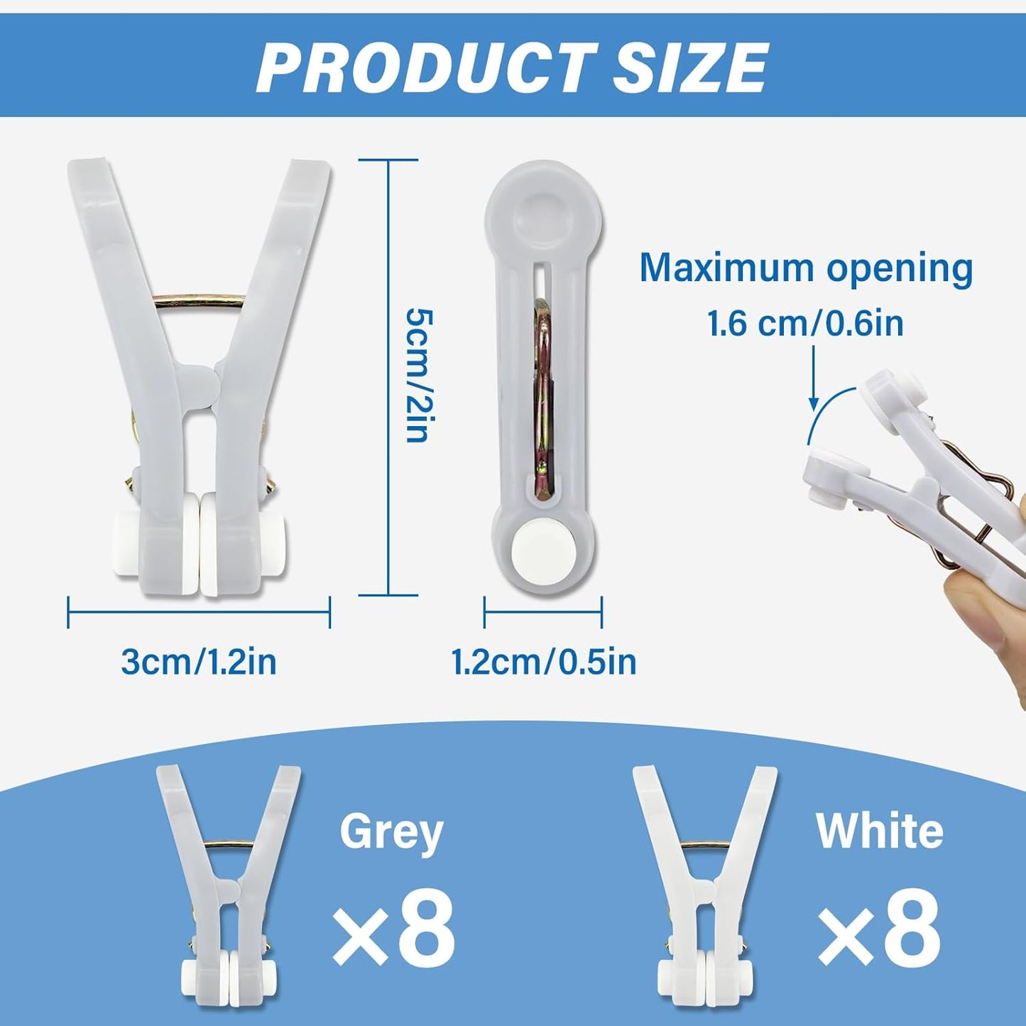 White and Grey Plastic Clothes Pegs - Multi-functional Small Clothespins for Clothing Bedding Socks Towels